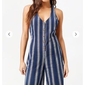 Striped Button-Front Jumpsuit